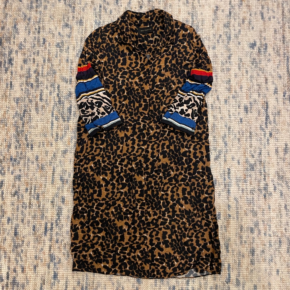 Kobi Halperin Leopard Print Long Sleeve Knee Length Dress